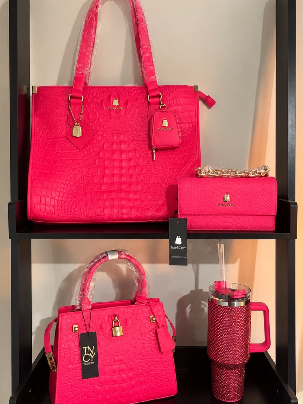 Brand New - Tote & Carry Neon Pink Tote and Tumbler Bundle